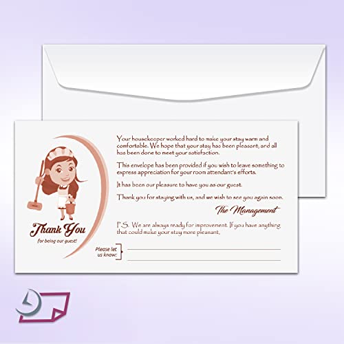 Thank You Tip Envelopes for Hotel and Motel - Housekeeping Gratitude envelopes measures 3-1/2" X 6-1/2", Bright White, 24lb. - Gummed Flap (Box of 500)