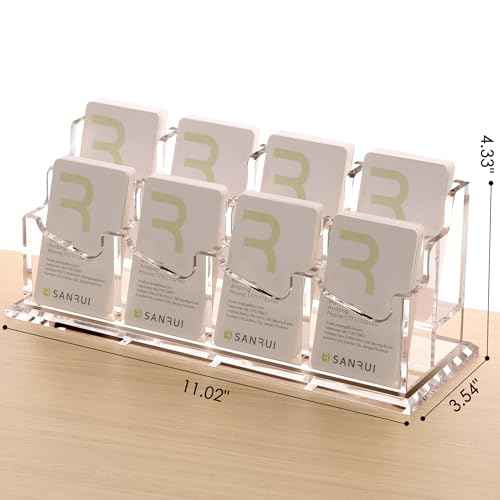 SANRUI Acrylic Business Card Holder for Desk,Vertical Business Card Display Clear Business Card Organizer 2 Tier 8 Slot