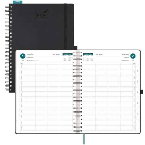 BEZEND Appointment Book 2026 Daily Planner, Quarter-Hourly in 4 Columns (Large-8.25" x 11.75") Page per Day Even Weekend, Monthly View with Tab & Weekly Schedule, PU Leather Softcover in Black