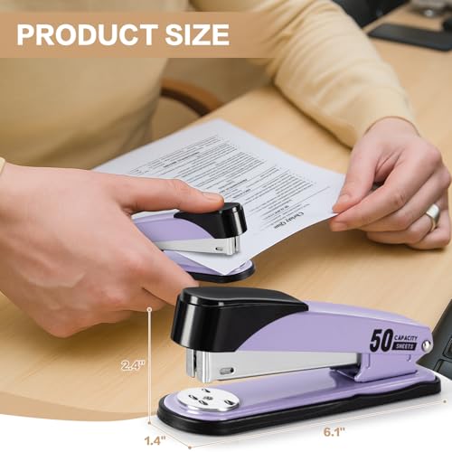 Deli Heavy Duty Stapler Purple with 2000 Staples & Remover, 50 Sheet Capacity