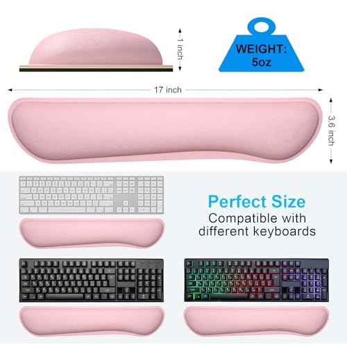 Dapesuom Enlarge Keyboard Wrist Rest, Cute Memory Foam Keyboard Wrist Cushion for Computer Desk Mats Support, Typing Pain Relief Ergonomic Mouse Pad Rests with Non-Slip Base for Gaming, Laptop, Pink