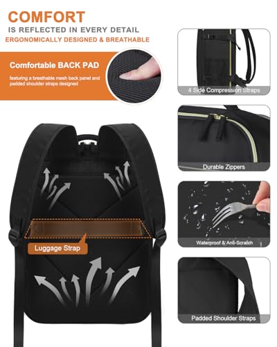 Capolo Travel Backpack Black 15.6 Inch Laptop Approved Personal Item Bag