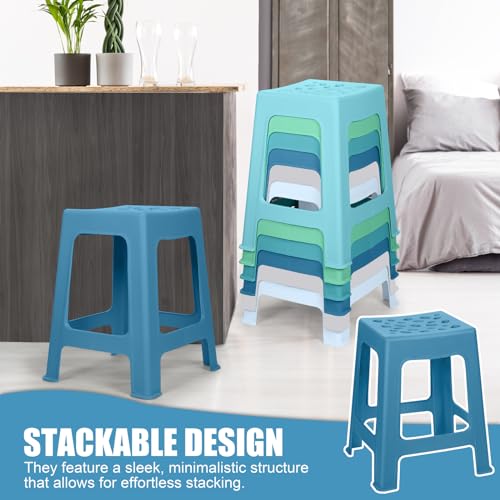 TURSTIN 6 Pack Multi-Color Plastic Nesting Stools - 16.9 Inch Backless Chairs for Classroom, Office & Home