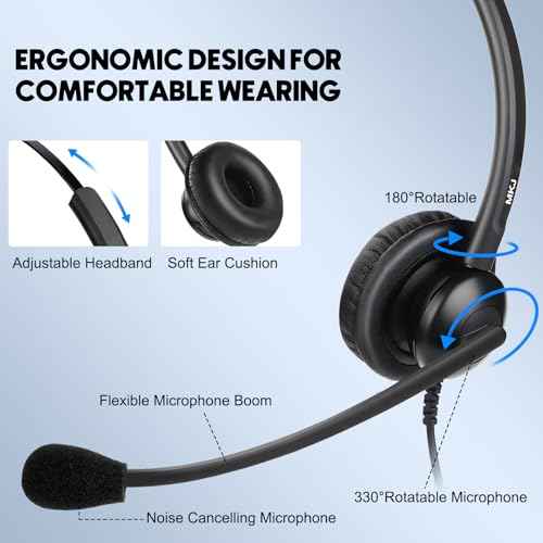 MKJ Noise Cancelling Cisco Headset with Microphone Dual Ear Wired Call Center Headphones for Office Phone Cisco CP-7821 7841 7861 8841 7942G 7931G 7940 7945G 7961 7962G 7965 7970G 7975G 8811 9951