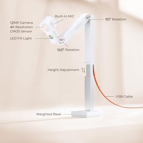 CZUR Fancy S Pro USB Document Camera White 12MP for Teachers & Presentations