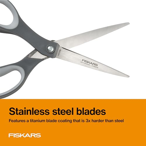 Fiskars 8¡± Left-Handed Titanium Scissors, SoftGrip Handle for Comfort, Durable Stainless Steel Blades for Home and Office Use