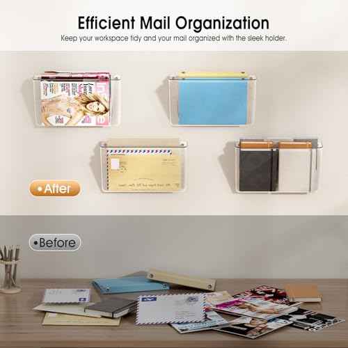 MaxGear Acrylic Wall File Organizer 6 Pockets Hanging Paper Holder Clear Wall Bins for School, Office and Home, 13x4x7 inches