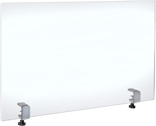 Azar Displays Protective Sneeze Guard for Counter and Desk with Clamp - Plexiglass Barrier (Pack of 1) - Acrylic Desk Shield with Metal Counter Edge Clamp. Plastic Shield for Desk, Clear (179756-187)