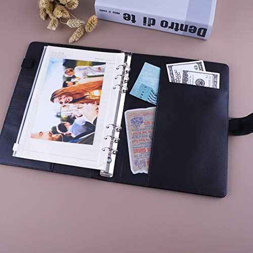 Antner A5 Binder 6 Ring Refillable Notebook Planner Cover for A5 Planner Inserts & Refill Paper, PU Leather Loose Leaf Personal Organizer Photocard Holder Budget Binder with Magnetic Buckle, Black