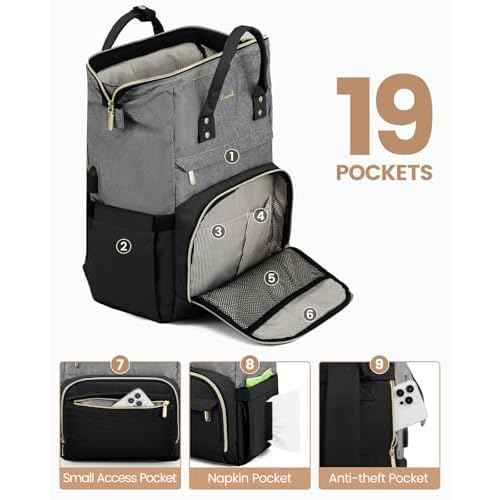 LOVEVOOK Laptop Backpack for Women Fashion Business Computer Backpacks Travel Bags Purse Doctor Nurse Work Backpack with USB Port, Fits 17-Inch Laptop Grey Black
