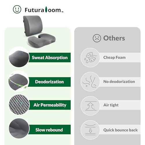 Seat Cushion & Adjustable Lumbar Support Pillow Set, Charcoal Memory Foam Back & Tailbone Pain Relief, Non-Slip & Washable Cover, for Office Chair, Car Seat, Wheelchair - Grey