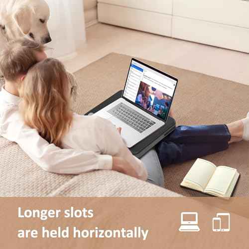 Lap Desk - Portable Laptop Desk Fits up to 15.6 inch Laptops, Wrist Pad, Storage Function, Tablet & Phone Holder, Laptop Stand for Home Office Study (Black & Dark Gray)