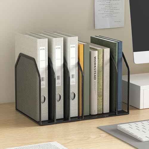 Metal 7-Section File Folder Organizer for Desk | Vertical Office File Holder | Heavy-Duty Mesh Document Sorter for Books, Binders, Laptops | Black Desk Organizer (12.8¡±x8.5¡±x7.9¡±)
