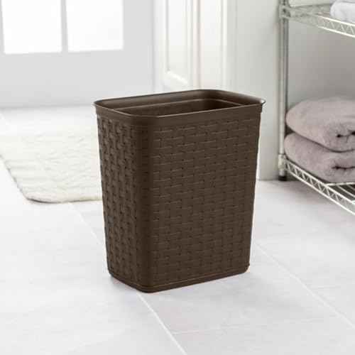 Sterilite 3.4 Gallon Weave Wastebasket, Small, Decorative Trash Can for the Bathroom, Bedroom, Dorm Room, or Office, Espresso Brown, 6-Pack