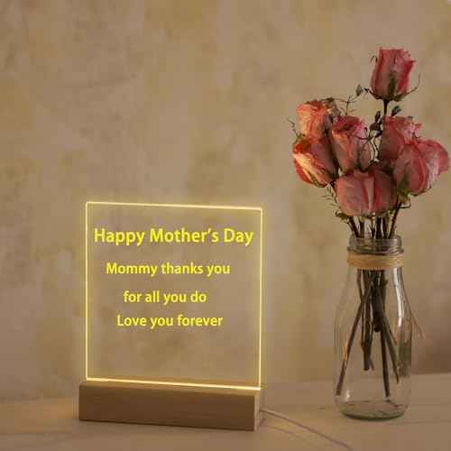 5.9 x 5.9 Inch Warm LED Message Memo Note Board with Colors, Clear Acrylic Desktop Light Up Dry Erase Drawing Writing Board with Stand