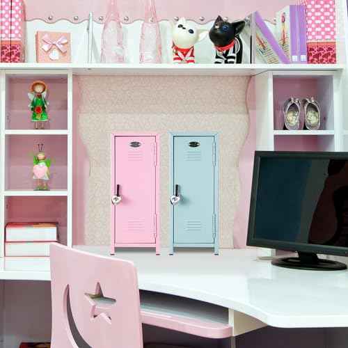 2 Pcs Christmas Mini Locker with Lock and 2 Keys 10.8 Inch Miniature Small Storage Locker Real Littles Cute for Xmas Santa Desktop School Home Office Container(Pink Teal)