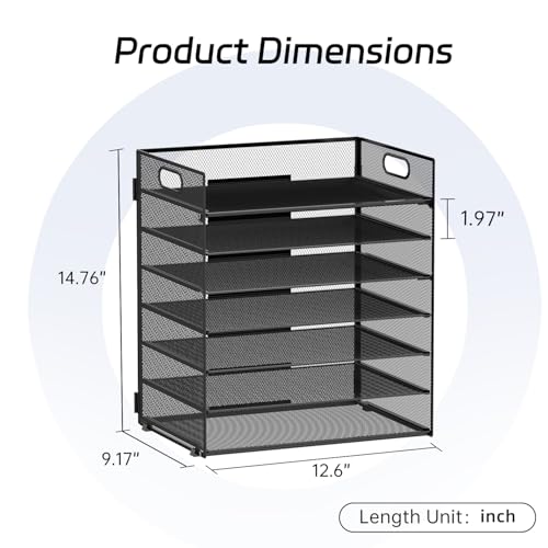 ReePlan Black 7-Tier Paper Organizer for Desk with Handle – Office Storage Solution