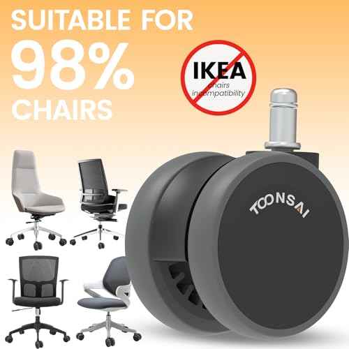 3 Inch Office Chair Wheels Replacement, (Stem 7/16-7/8) Set of 5 - Dual Wheel Heavy Duty 660LB Office Caster, Ultra Quiet Double Rubber-Like Wheel for Hardwood Floors and Carpets, Not for 1KEA Chairs