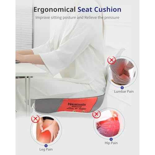 Seat Cushion, Extra Large Memory Foam Office Chair Cushion, Ergonomic Pressure Relief Car Seat Pad, Tailbone Pain Relief Cushion with Anti- Slip Rubber Dots, Breathable Wheel Seat Cushion - Grey