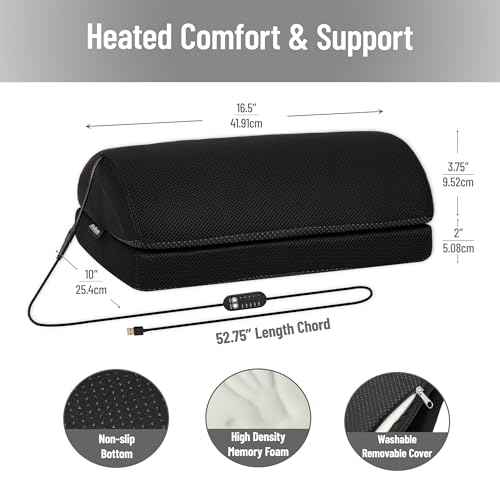 Mind Reader Heated Memory Foam Footrest, Under Desk Ergonomic Support with 4 Heat Settings, Timer & Auto Shut-Off, Adjustable Height, Black