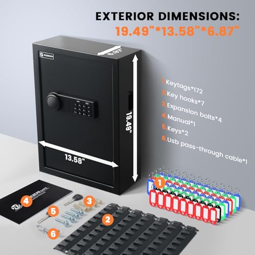 XDeer 172-Key Wall Mount Key Lock Box with Code & WiFi (172 Keys) – Backlit, Bluetooth App Control