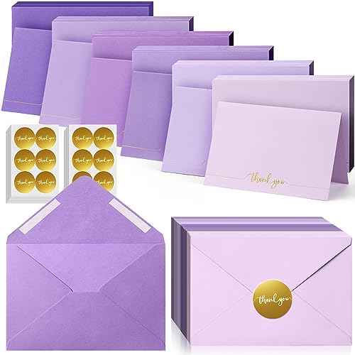 Colarr 360 Pcs Purple Thank You Cards with Envelopes Stickers Bulk 4 x 6 inch Thank You Greeting Card Blank Note Card for Wedding Business Graduation Funeral Bridal Gift(Dusty Purple)