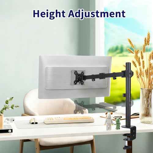 Single Monitor Desk Mount, Heavy Duty Adjustable Monitor Stand for 13"-32" Screen, Monitor Arm Desk Mount Holds Up to 22lbs with C Clamp/Grommet Base