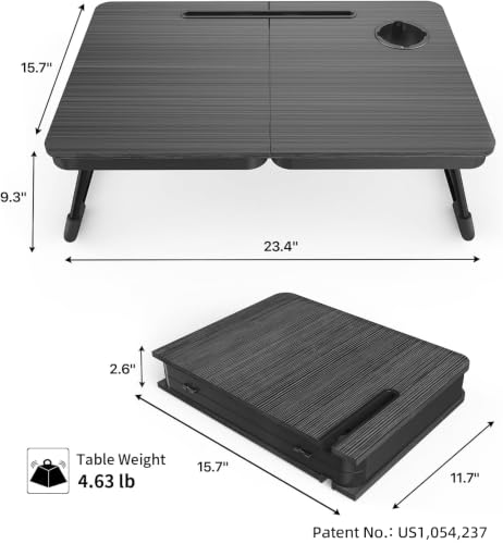 BUYIFY Black Foldable Lap Desk Bed Table with Cup Holder & Tablet Slot