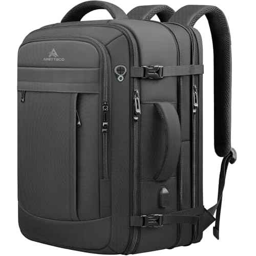 Travel Backpack, 50L Expandable Extra Large Laptop Backpack, Carry On Backpack Water Resistant Business Suitcase Daypack Bag Fits 17 Inch Laptops, Travel Gifts for Men Women, Black