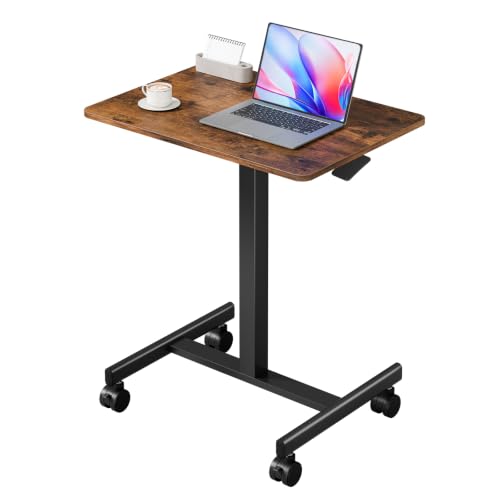 HAPPYMONT Brown Mobile Standing Desk with Wheels, 19"D x 26"W x 43"H