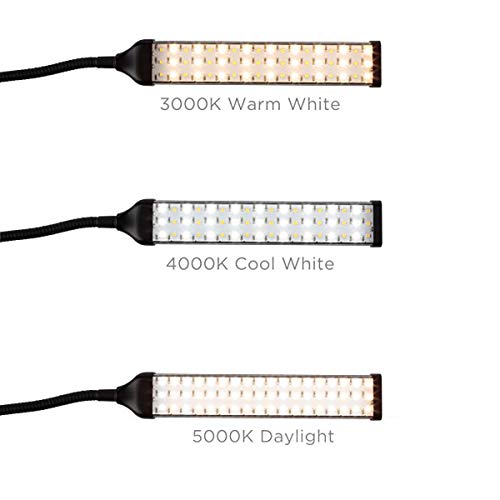 Acurit 54 LED Clip On Light Reading Lamp, 21 Inch Flexible Gooseneck, Adjustable 3 Color Temperature 800 Lumens, 10' Extra Long Power Cable, USB & Adapter - Black Metal