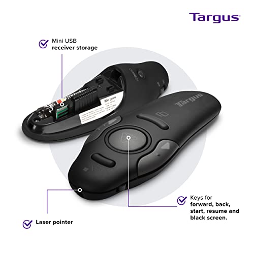 Targus Bluetooth Wireless Presentation Clicker Laser Pointer for Meetings and PowerPoint ? Comes with USB Dongle, 50 Foot Range (AMP16US)