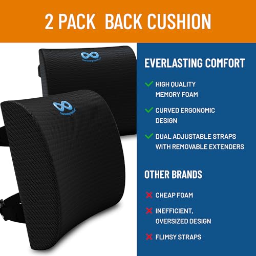 Everlasting Comfort Lumbar Support Pillow for Office Chair - Memory Foam Back Cushion for Chair, Car, Couch - Lumbar Pillow Promotes Better Posture, Back Pain Relief - Ideal for Gaming and Desk Chairs