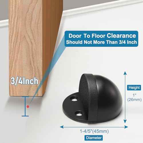 20 Pack Door Stoppers Self Adhesive Floor Mount Door Stop No Drill Black Rubber Bumper Doorstop Wall Protector, Stainless Steel Half Dome Shaped