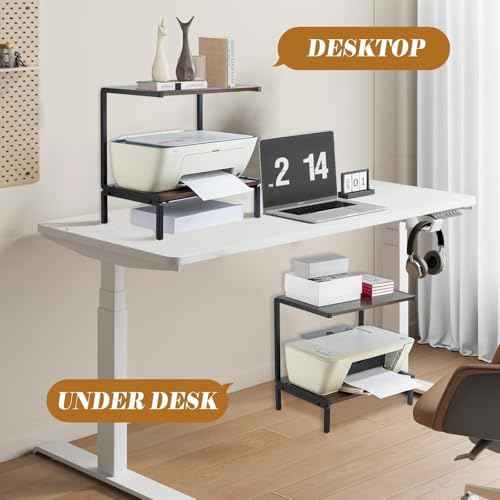 Printer Stand with Storage for Desk, 2 Tier Desktop Printer Stand-Multi-Purpose Desk Organizer, Large Wooden Printer Table for Folders,Books,for Fax Machine, Scanner,Home Office, 3D Printer