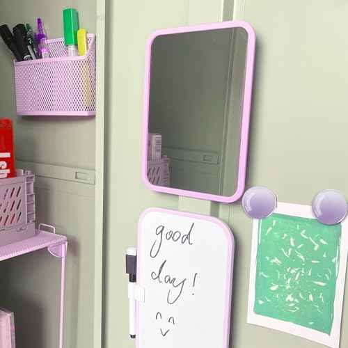 Locker Accessories for Girls with Magnetic whiteboard, Locker Mirror and Pen Holder, Pink Locker Decoration for School Locker, Back to School Essentials, Purple