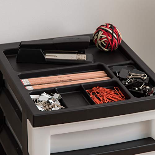IRIS USA Plastic Drawer Storage Organizer Rolling Cart, with Wheels Casters, 10-Drawers, for Classroom Art Craft Supplies Dresser Closet Bathroom Laundry Room, Black/Pearl