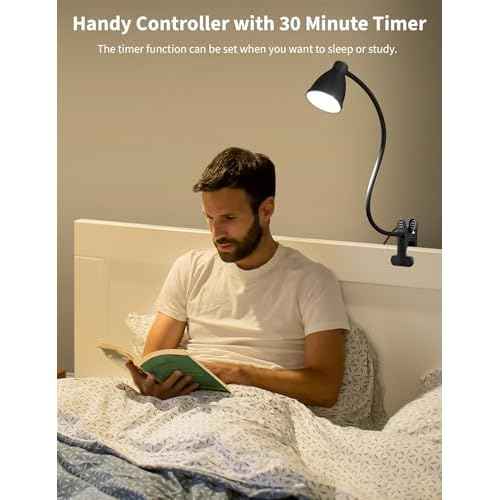 BOHON Desk Lamp 5 Color Modes 10 Brightness Dimmer Reading Light 10W 38 LED Clamp Lamp with Auto Off Timer 360¡Æ Flexible Gooseneck Clip on Light for Bed Bedside, AC Adapter Include