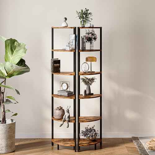6 Tier Corner Shelf 63.1" Tall Corner Shelves stand Ladder shelf metal Standing Bookshelf Organizer Display Rack Bookcase Plant Stand Industrial style for Living Room Bedroom rustic Brown CS-001RB