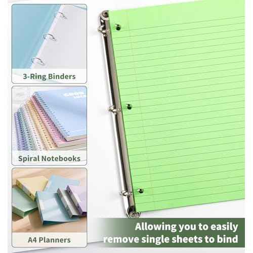 120 Sheets Loose Leaf Binder Paper, 6-Color Wide Ruled Lined Paper, 8¡± x 10.5¡±, 3-Hole Punched Notebook Paper Writing Paper for School Office