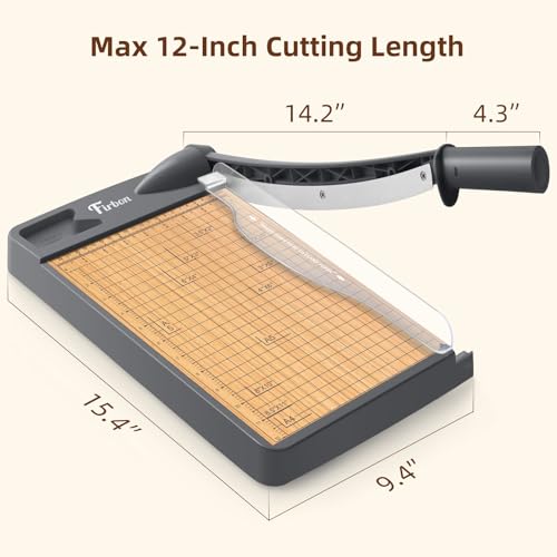 Firbon 12 Inch Heavy Duty Wood Guillotine Paper Cutter with Steel Blade