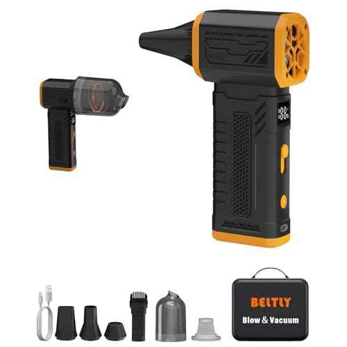 Compressed Air Duster, 130K RPM Powerful Cordless Mini Blower with Display, 10-Gear Adjustable Car Vacuum with Fast Charging, Rechargeable Handheld Vacuum for Home, Outdoor and Car (Black, 2-in-1)