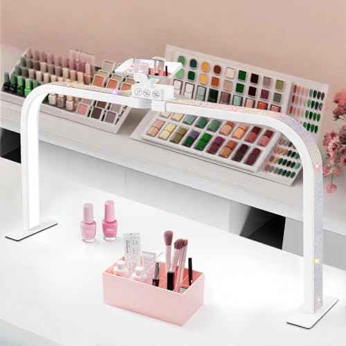 Nail Tech Lamp for Desk, Large Half Moon Light Touch Control with Phone Holder, 29 in 48W Brightness Adjustable Lash ARC Light for Manicure, Tattoo, Spa, Salon, 3000K-6000K LED Manicure Lamp (White)
