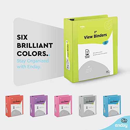 3 Slant D-Ring Binder 2 Inch Binder, 2 in Clear View Cover w/ 2 Inside Pocket, Heavy Duty Colored School Supplies Binders in Grey, Blue, Pink, Red, Green, Purple, Multicolor (6 PC) ? by Enday