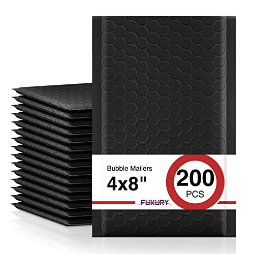 Fuxury Black Bubble Mailers 4x8 Inch Pack of 200 Waterproof Padded Envelopes