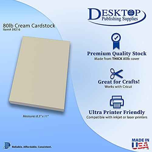 Heavyweight Natural Cream Cardstock 8.5" x 11" - Thick Paper for Printing - Inkjet/Laser 80lb Cardstock (250 Sheets)