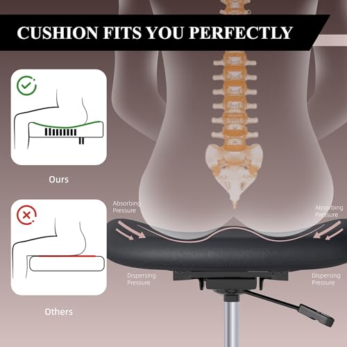 Nusetx Drafting Chair with Back Support - Tall Adjustable Rolling Stool (Set of 2, Black)