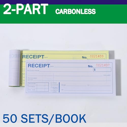Gimehome 50-Set Carbonless Receipt Book 7.5 x 2.75 in, White & Canary, Bound Wraparound Cover, 2-Part, 3-Pack (Variation 3)