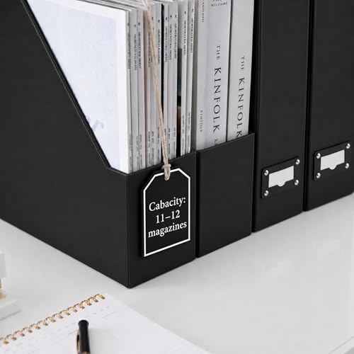 BLU MONACO Black Foldable Magazine File Holders Set of 6 - Vertical Desk Organizers