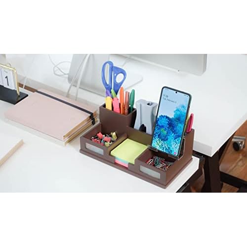 Victor Desk Organizer with Smart Phone Holder, Mocha Brown, B9525